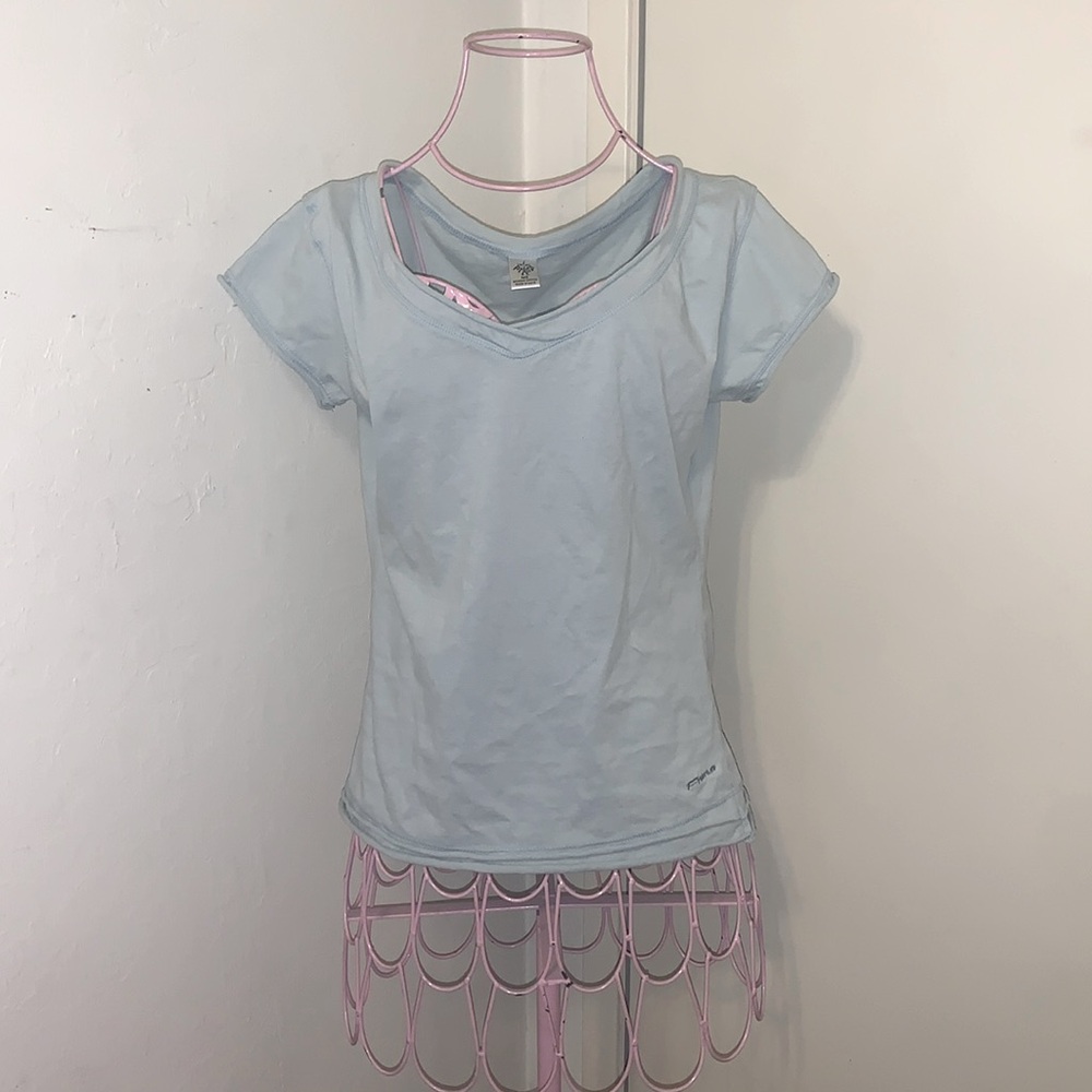Y2K Prana blue 100% organic cotton short sleeve shirt- Medium size: 8/10